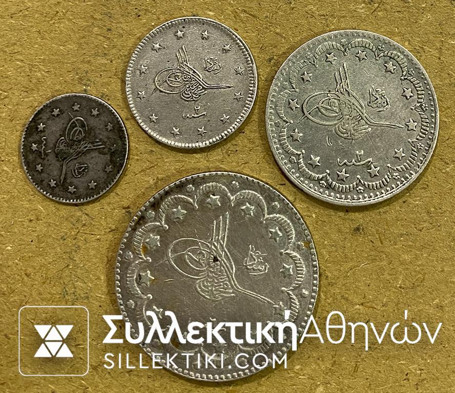 TURKEY 4 Silver Coins 1327 (1909) 1